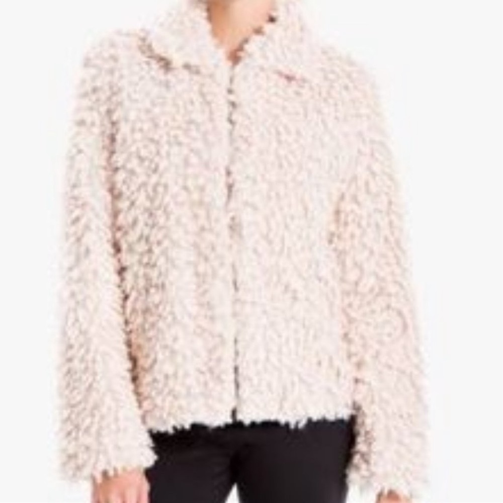 Max Studio Pale Pink Champagne Faux Fur Teddy  Jacket - Picture 13 of 16